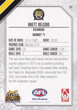 2011 Select AFL Champions #137 Brett Deledio Back